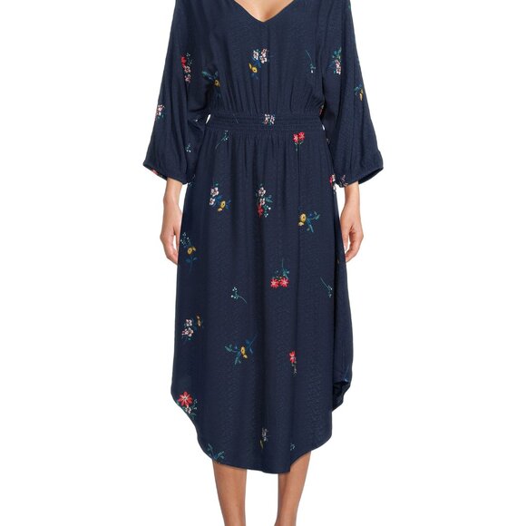 Time and Tru Women’s Woven Smocked Dress - Blue Cove Floral - XL - Picture 2 of 6